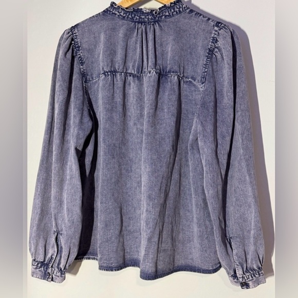 Rails Camille Top in Sapphire Acid Wash SZ MED Tencel Peasant Cottagecore Ruffle - Picture 5 of 10